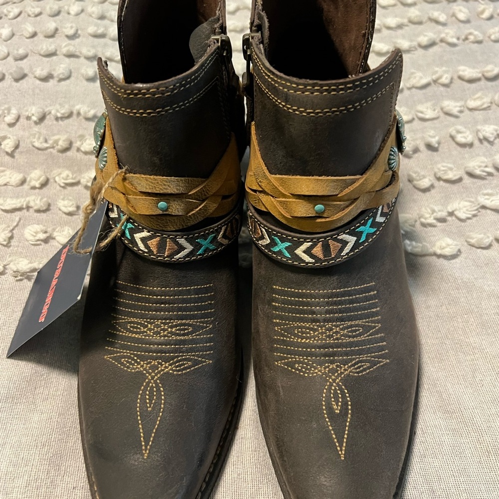 Durango Brown and Tan Western Boots with Turquoise Accents